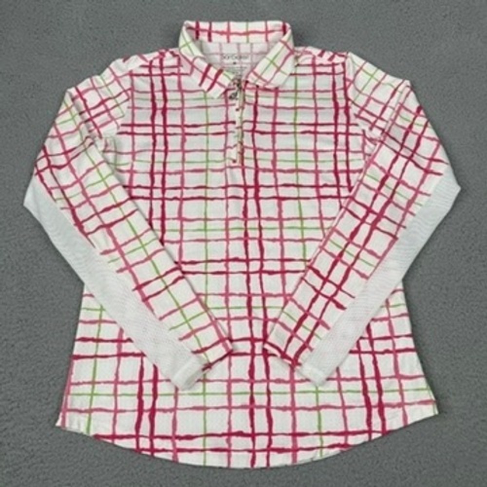 SanSoleil Golf Top Womens Small Pink Plaid 1/4 Zip Long Sleeve Mesh UPF Tennis